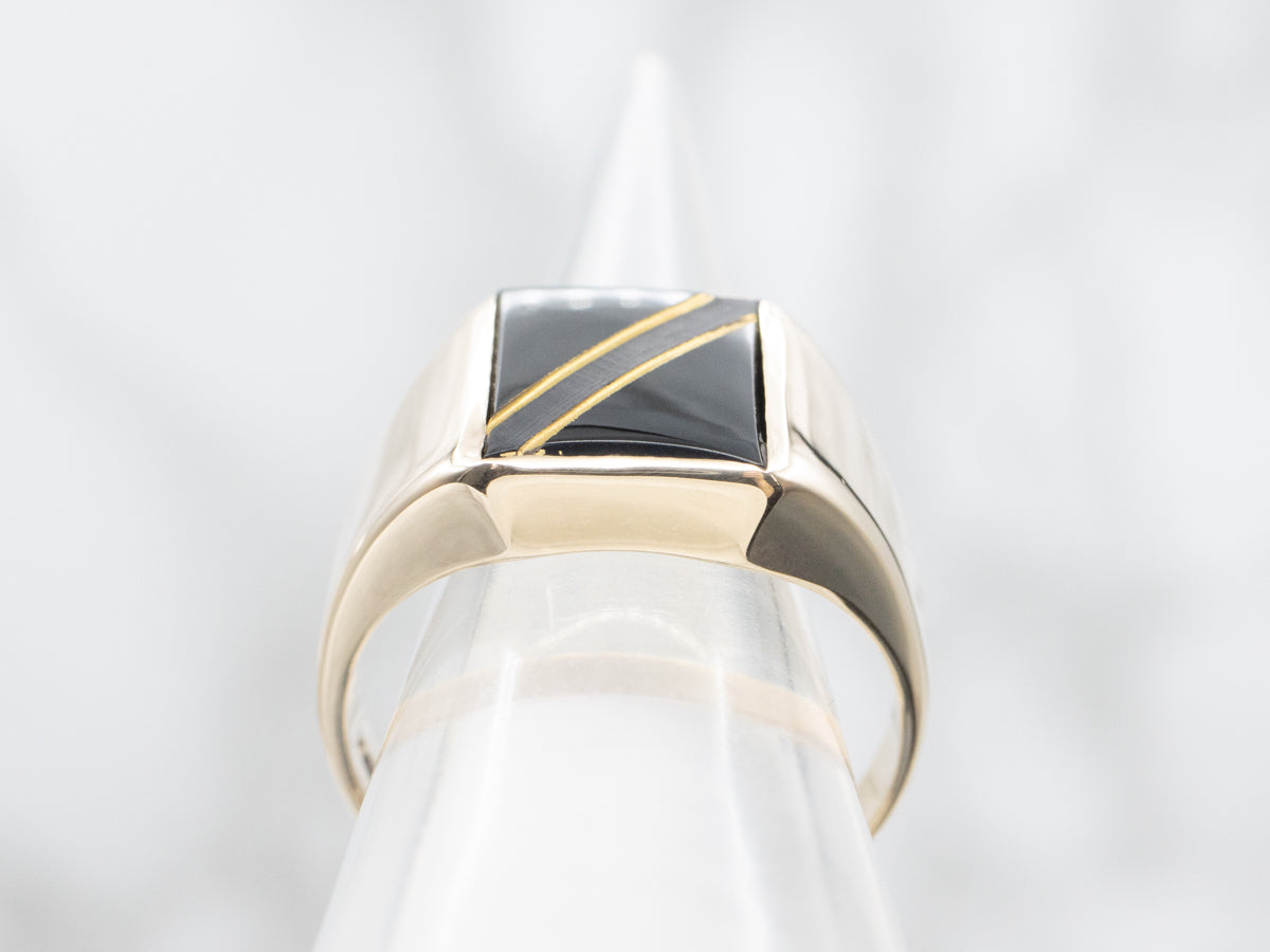 Men's Mid-Century Black Onyx and Lapis Striped Ring