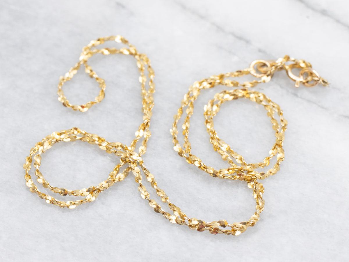 Long Yellow Gold Crinkle Link Chain