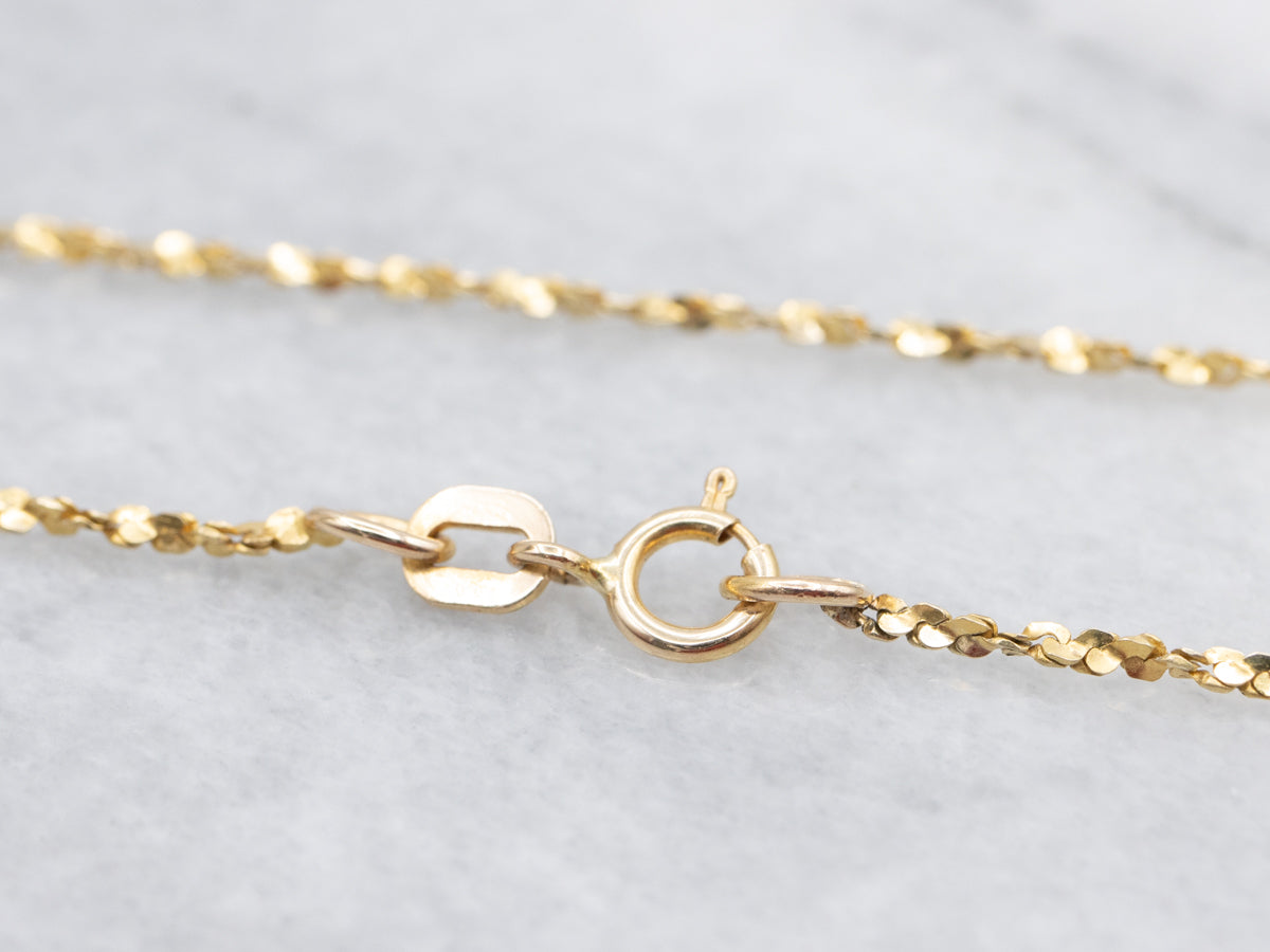 Long Yellow Gold Crinkle Link Chain