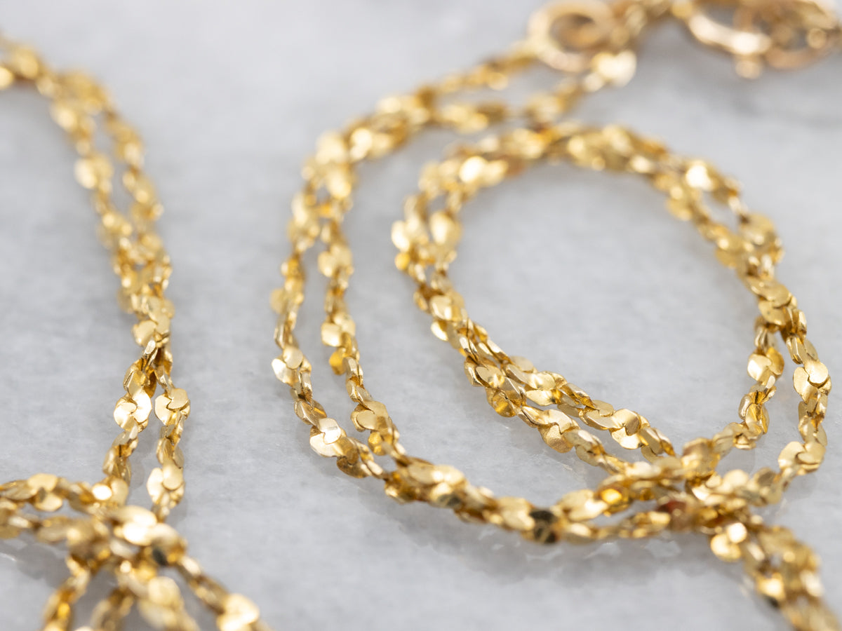 Long Yellow Gold Crinkle Link Chain