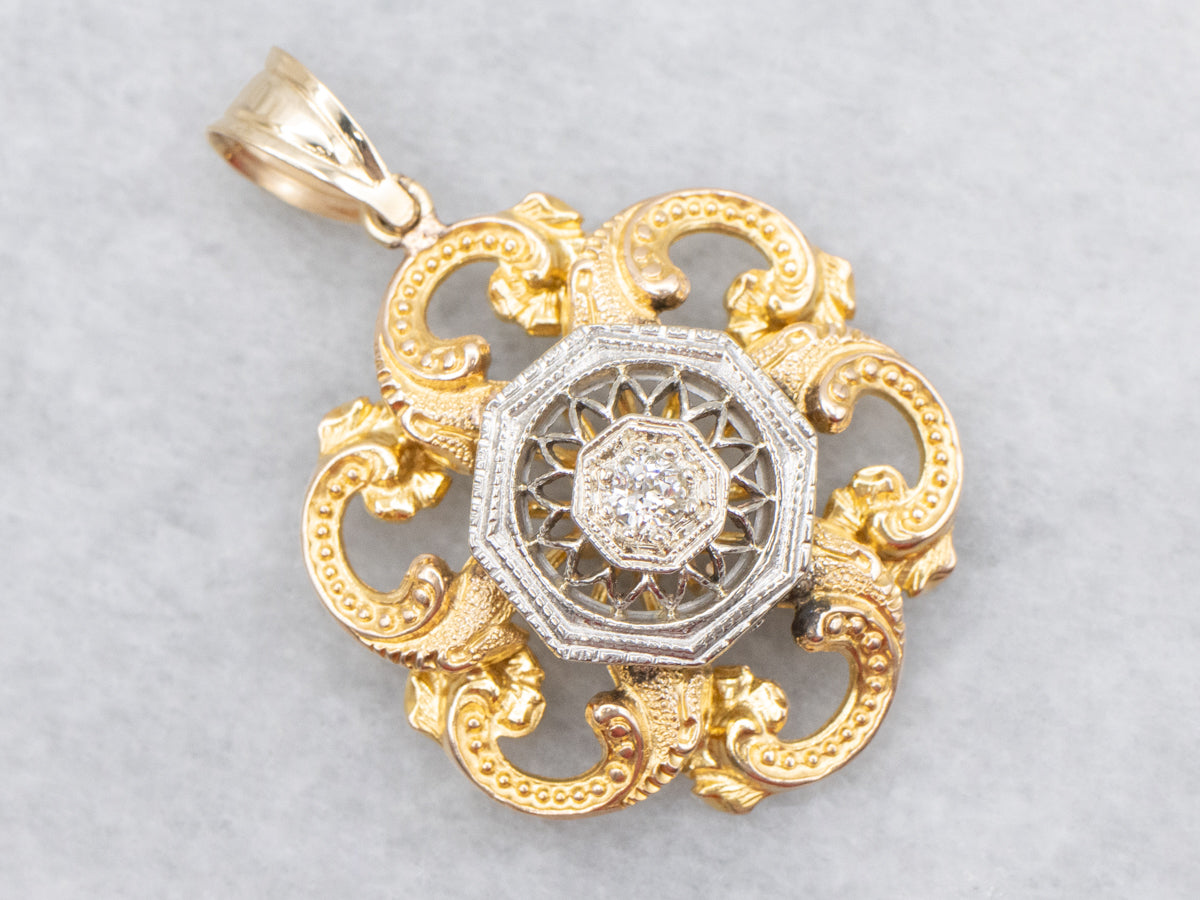 Mixed Era Old Mine Cut Diamond Two Tone Gold Pendant