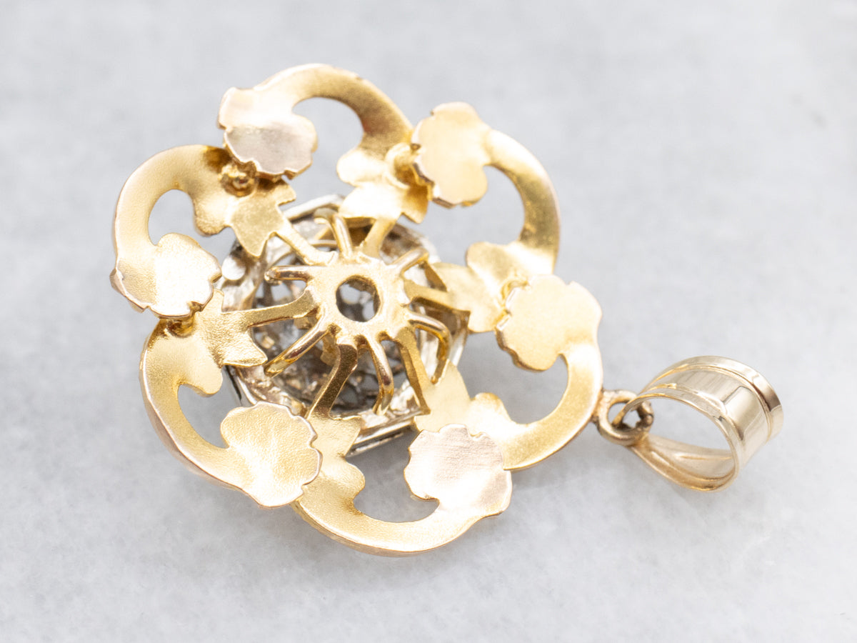 Mixed Era Old Mine Cut Diamond Two Tone Gold Pendant