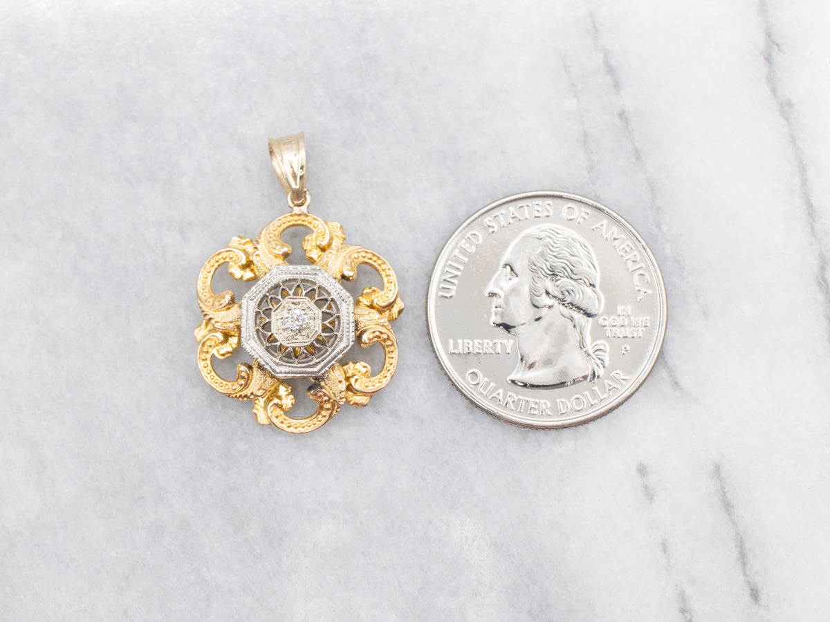 Mixed Era Old Mine Cut Diamond Two Tone Gold Pendant