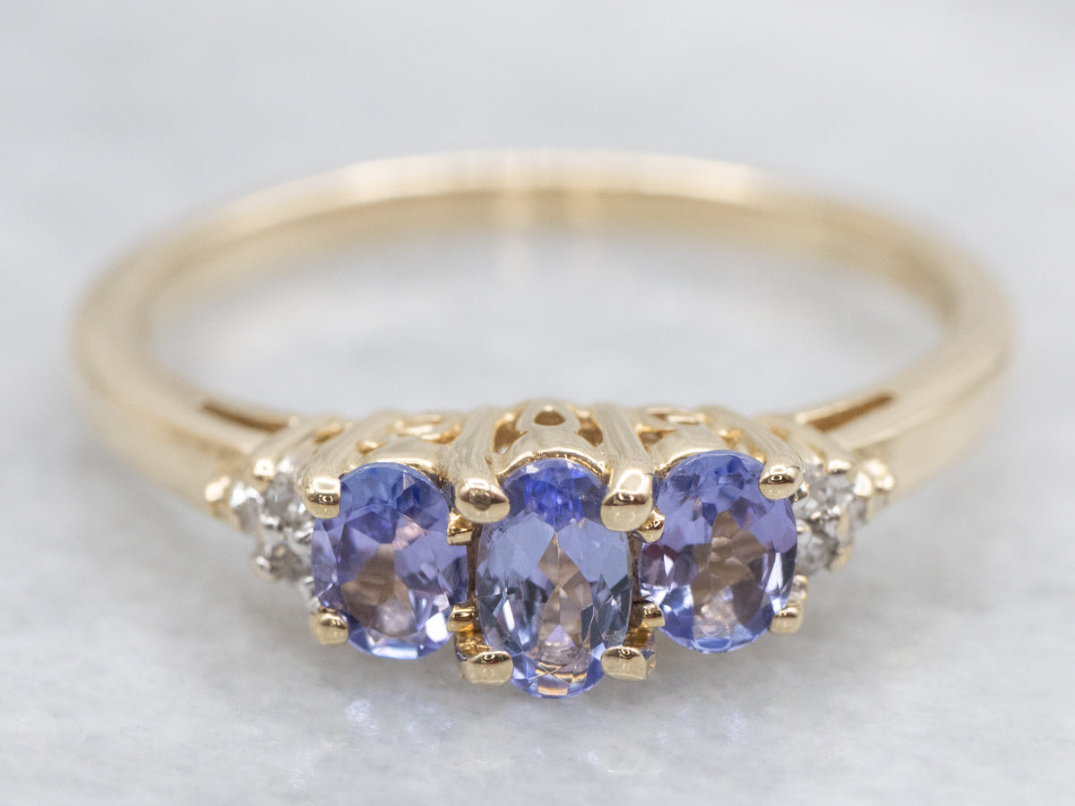 Tanzanite and Diamond Three Stone Ring