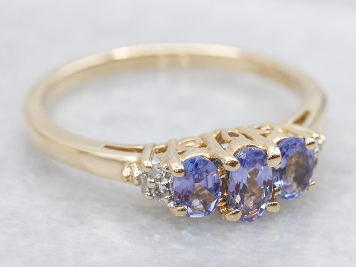 Tanzanite and Diamond Three Stone Ring