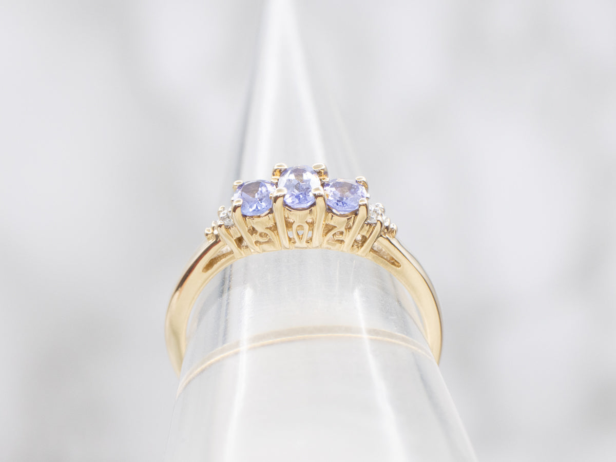 Tanzanite and Diamond Three Stone Ring