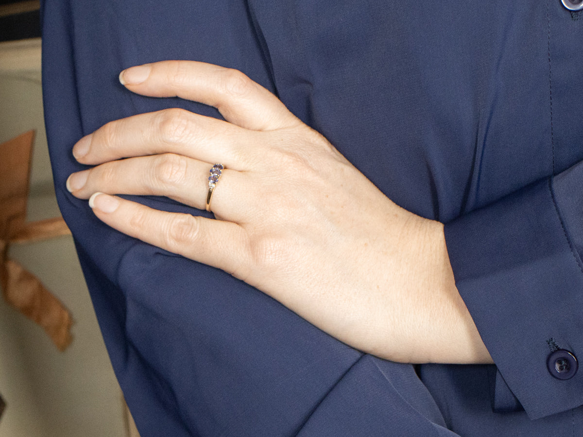 Tanzanite and Diamond Three Stone Ring