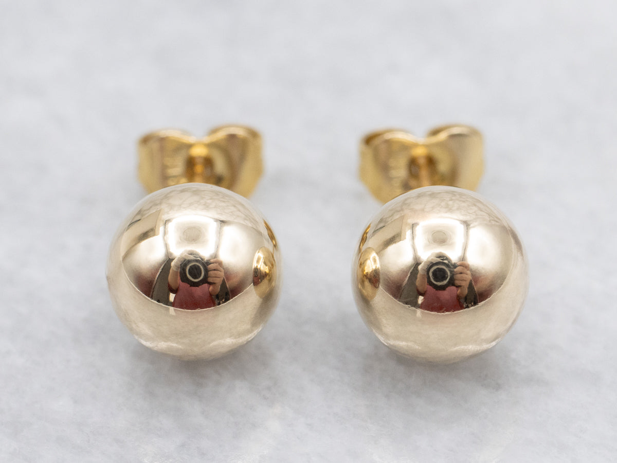 Polished Yellow Gold Ball Stud Earrings