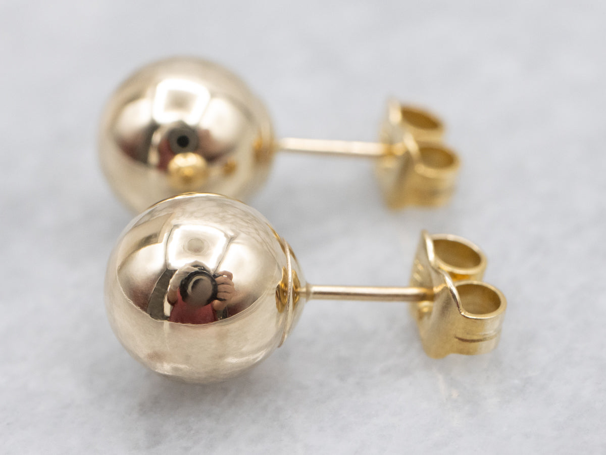 Polished Yellow Gold Ball Stud Earrings