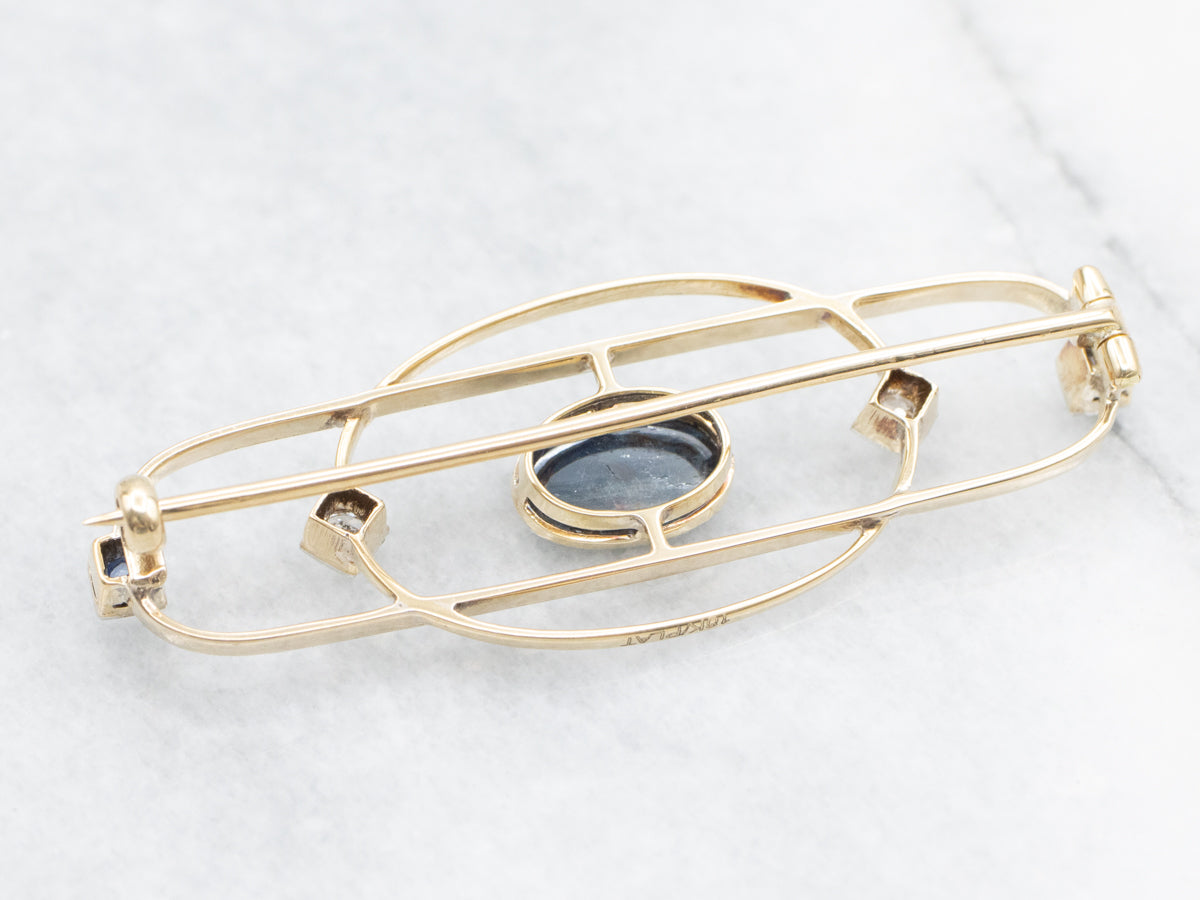 Vintage Sapphire Cabochon and Diamond Brooch