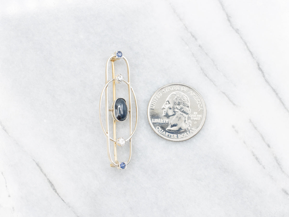 Vintage Sapphire Cabochon and Diamond Brooch