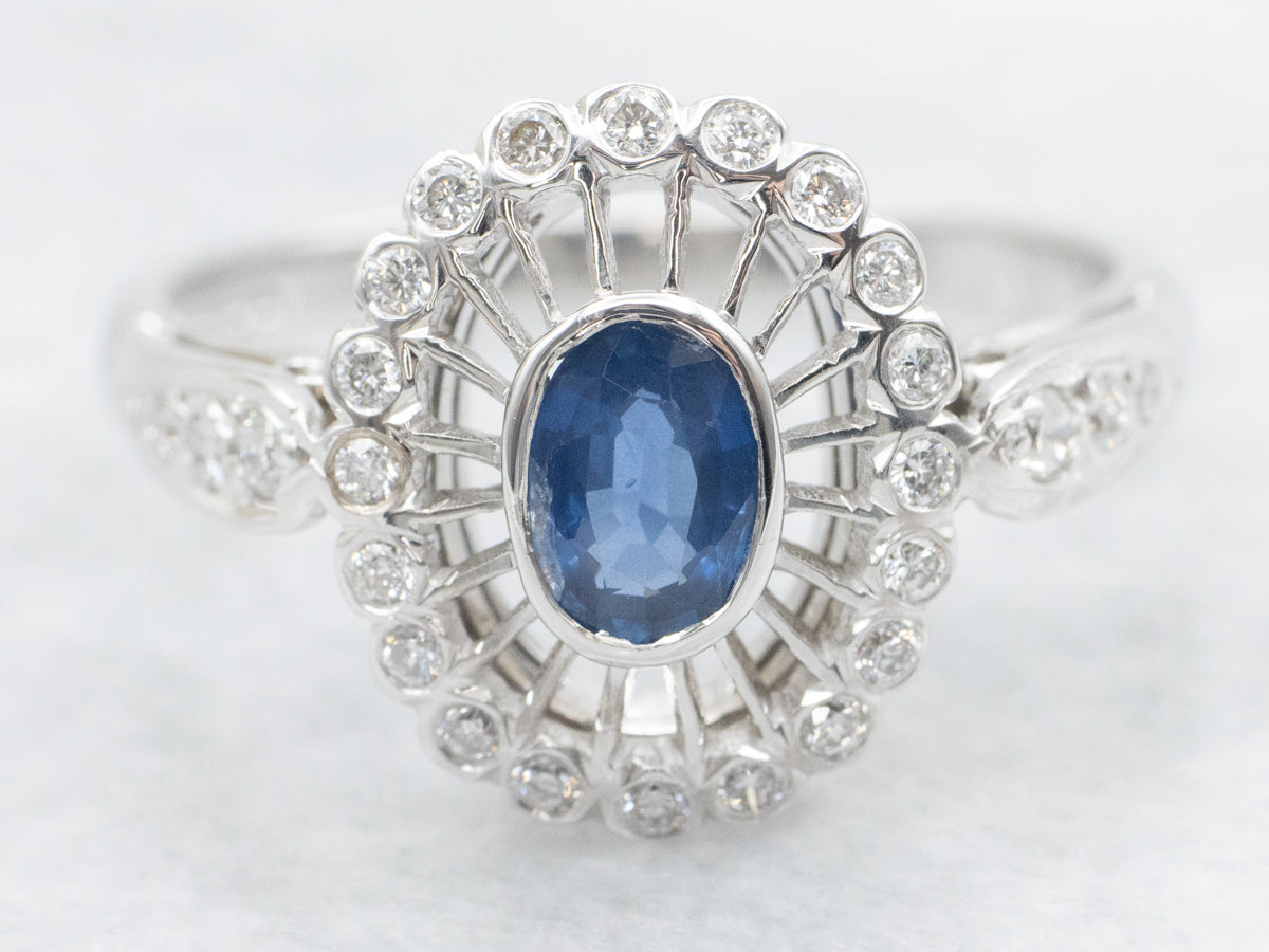 Vintage Sapphire and Diamond Halo Engagement Ring