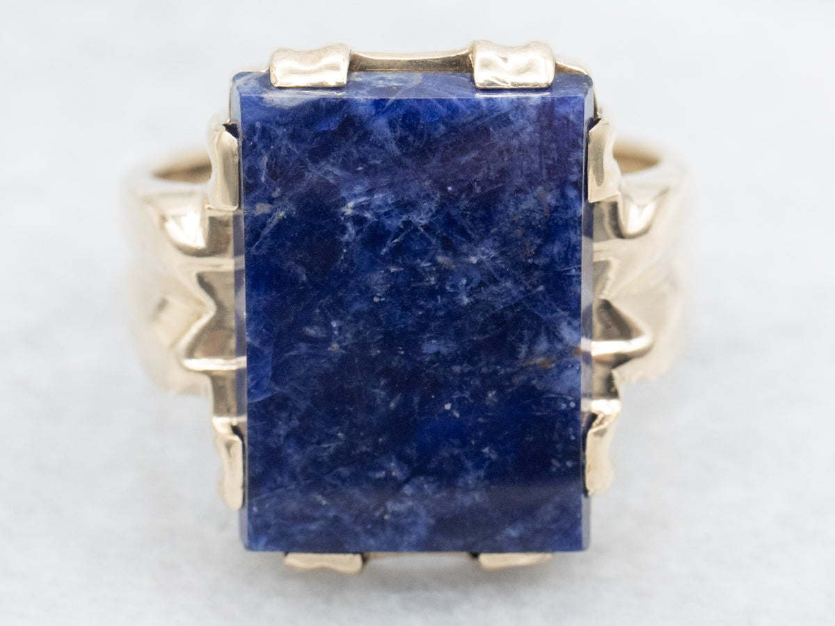 Men&#39;s Vintage Gold Sodalite Statement Ring