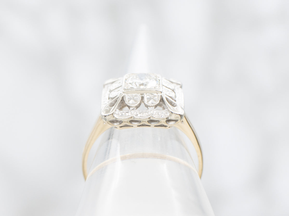 Unique Diamond Engagement Ring with Filigree Frame