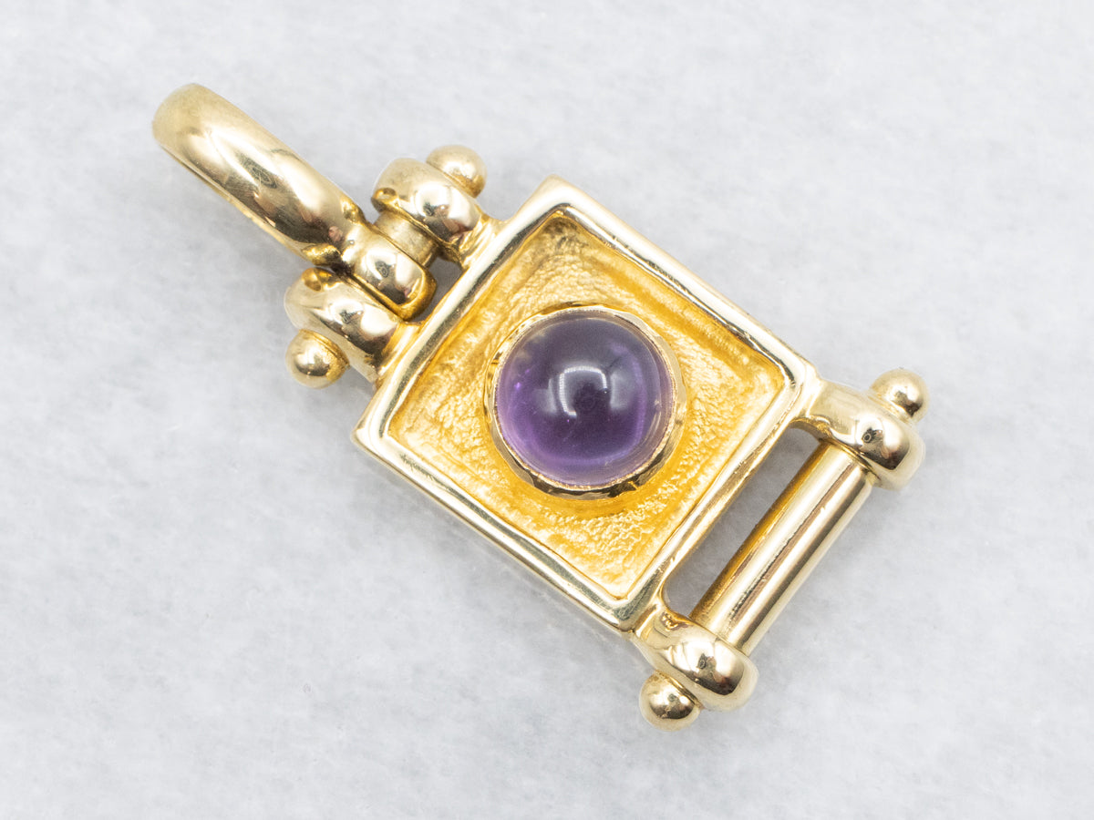 Polished 18-Karat Gold Amethyst Cabochon Pendant