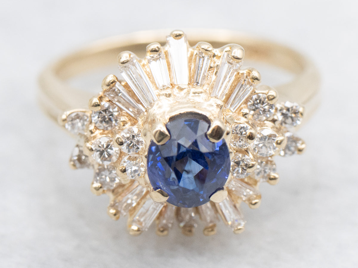 Classic Sapphire and Diamond Halo Anniversary Ring