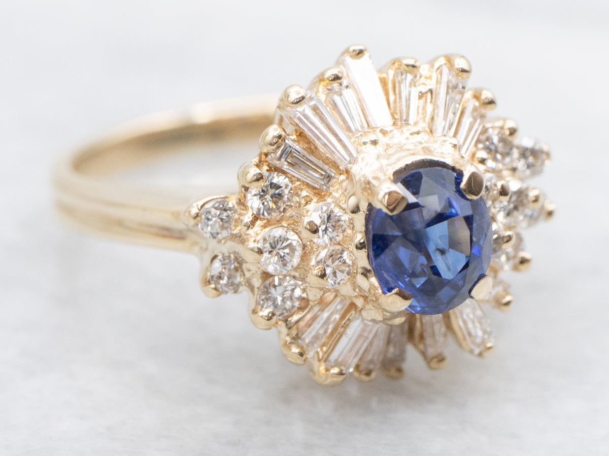 Classic Sapphire and Diamond Halo Anniversary Ring