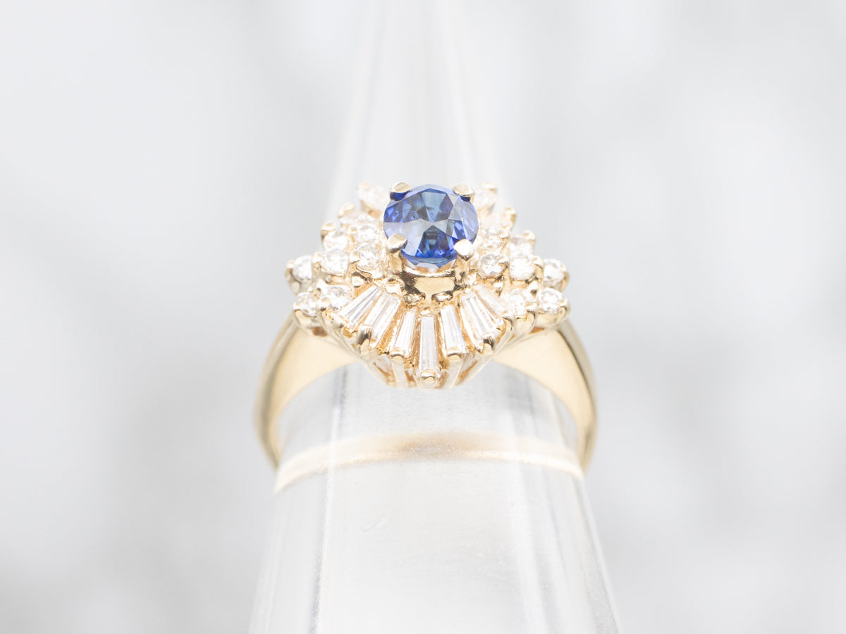 Classic Sapphire and Diamond Halo Anniversary Ring