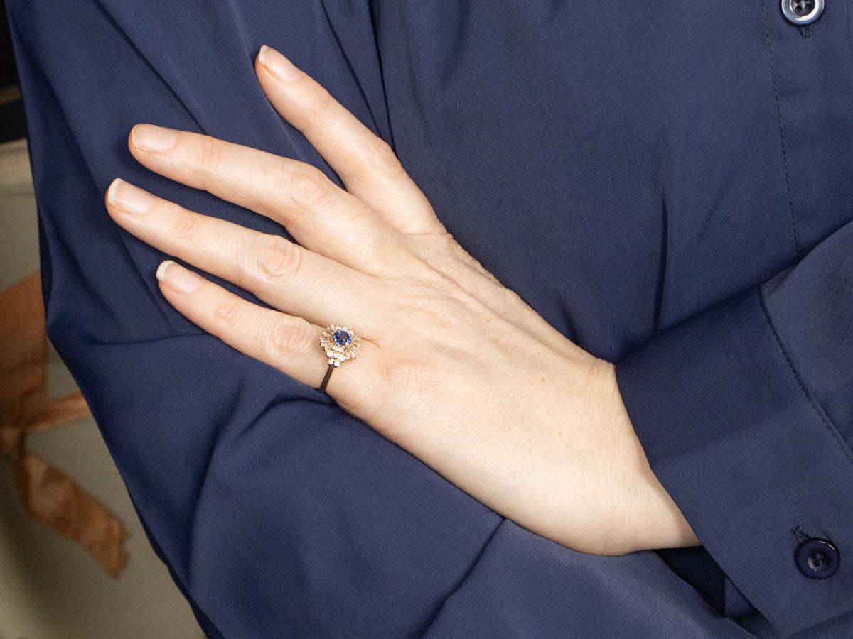 Classic Sapphire and Diamond Halo Anniversary Ring