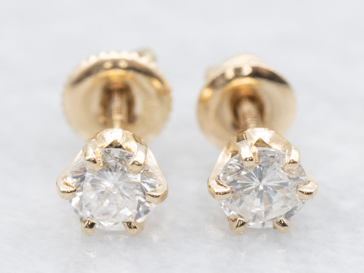 Yellow Gold Round Brilliant Diamond Stud Earrings