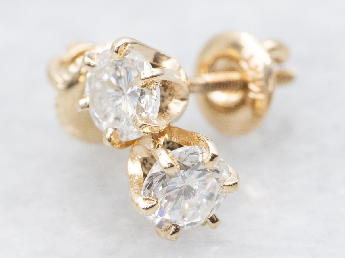 Yellow Gold Round Brilliant Diamond Stud Earrings