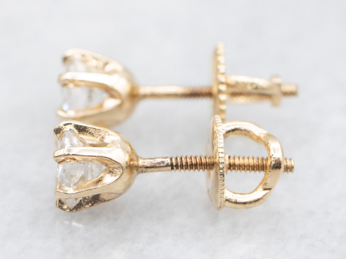 Yellow Gold Round Brilliant Diamond Stud Earrings