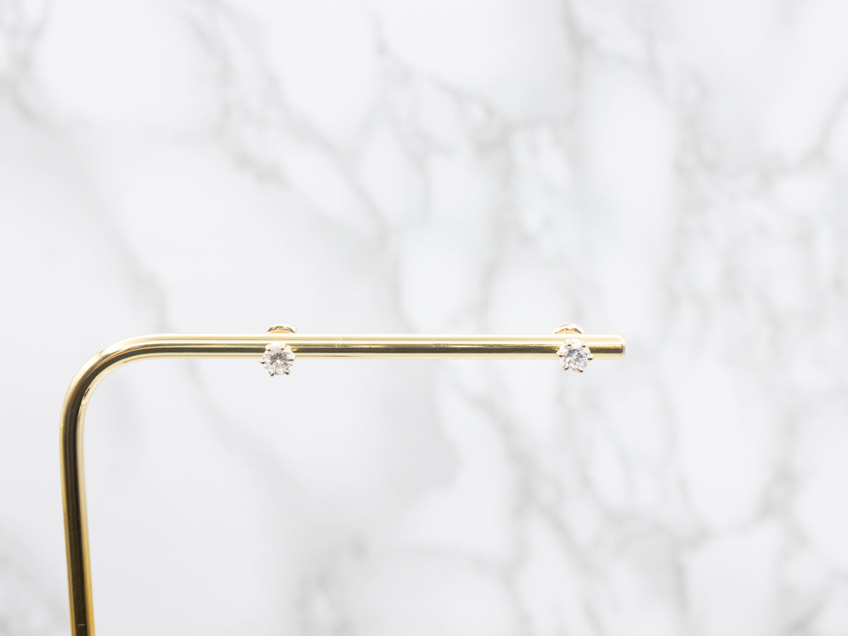 Yellow Gold Round Brilliant Diamond Stud Earrings