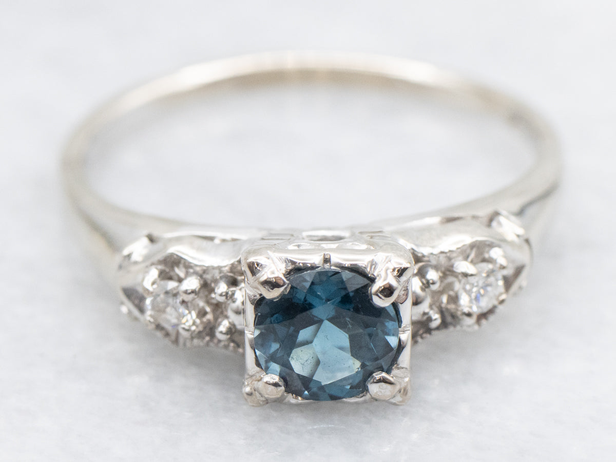 London Blue Topaz and Diamond in Vintage Illusion Setting