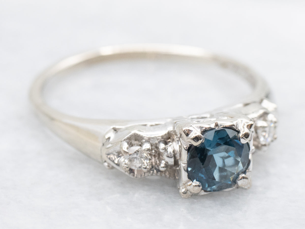 London Blue Topaz and Diamond in Vintage Illusion Setting