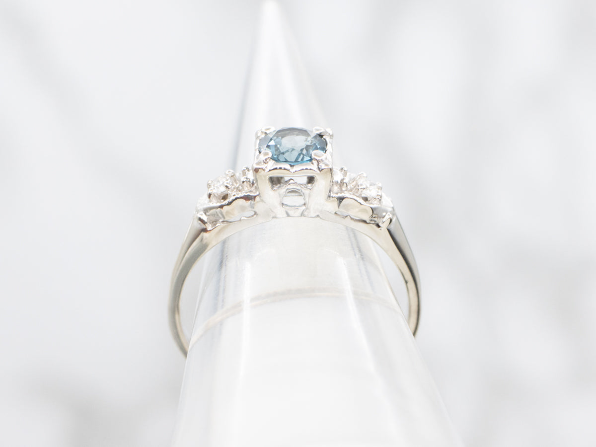 London Blue Topaz and Diamond in Vintage Illusion Setting