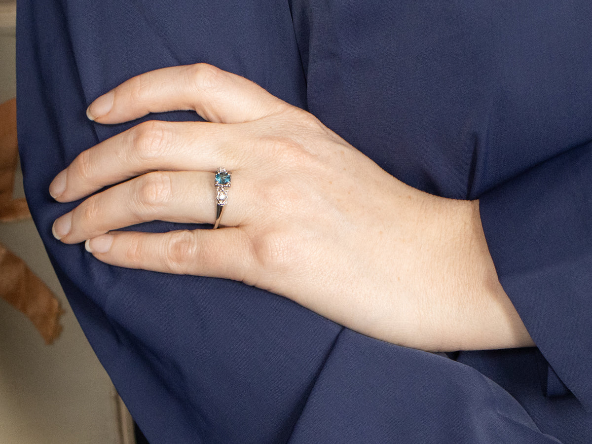 London Blue Topaz and Diamond in Vintage Illusion Setting