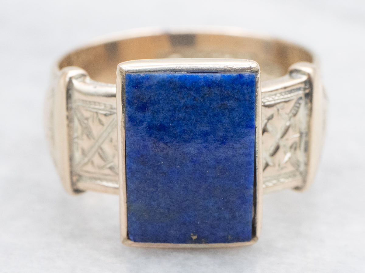 Antique English Gold Lapis Belt Buckle Ring