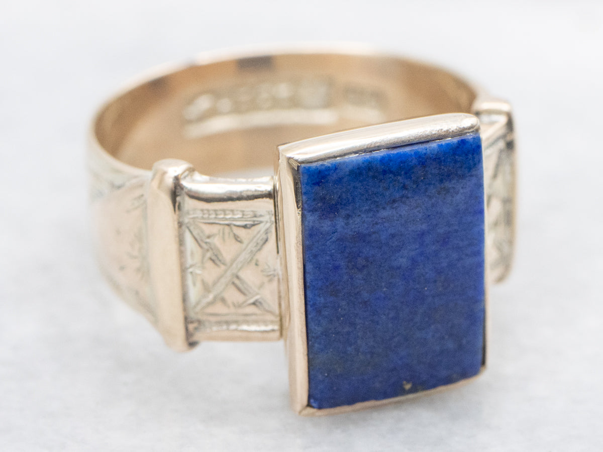 Antique English Gold Lapis Belt Buckle Ring