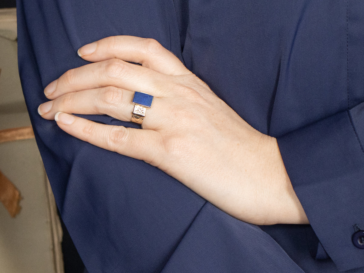 Antique English Gold Lapis Belt Buckle Ring