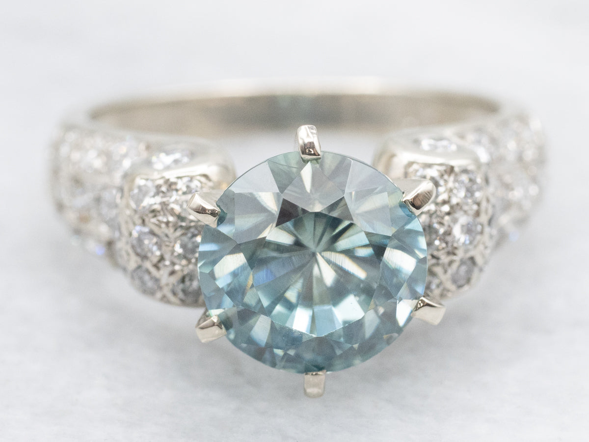 Modern Blue Zircon Diamond Encrusted Ring