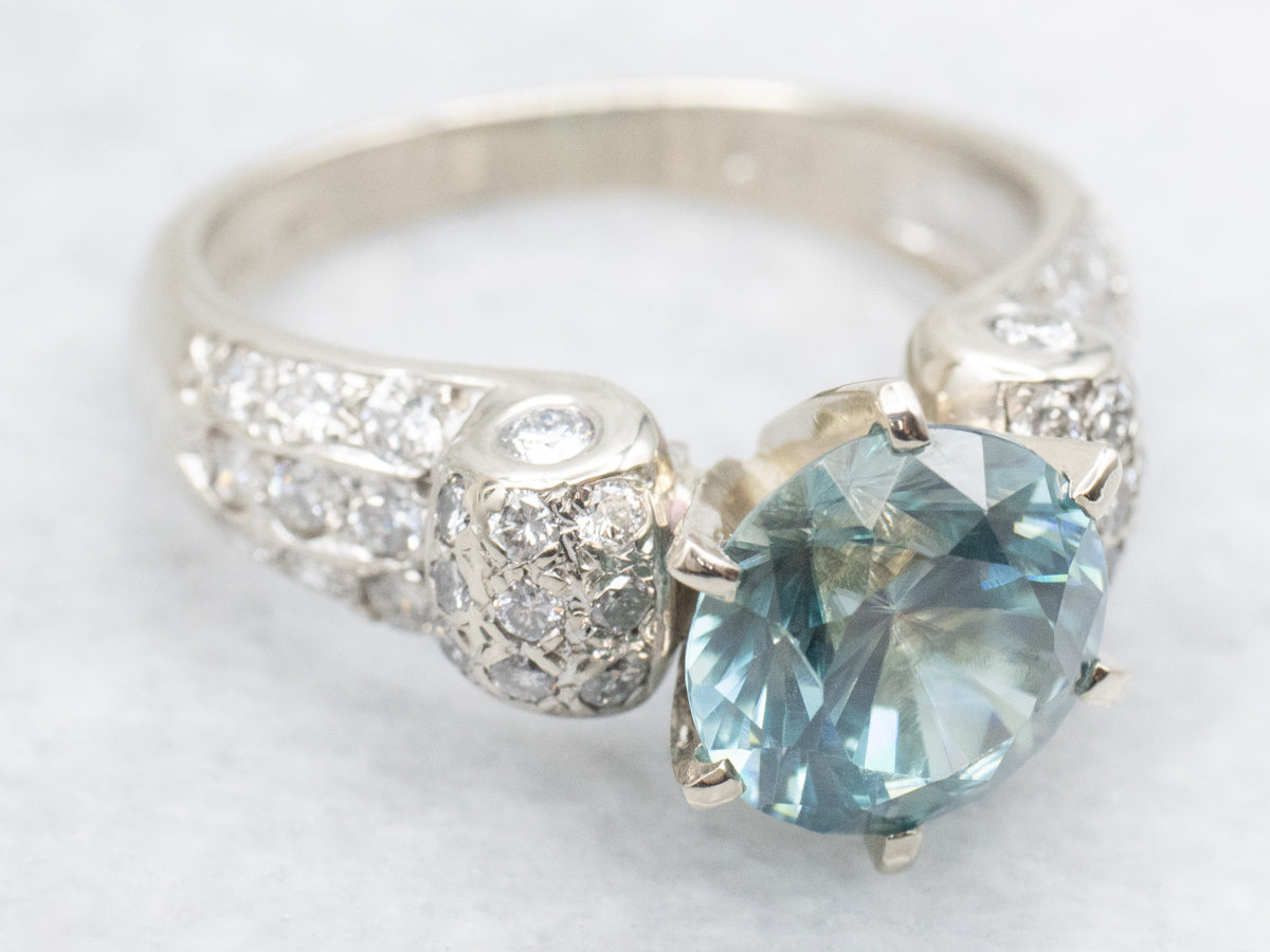 Modern Blue Zircon Diamond Encrusted Ring