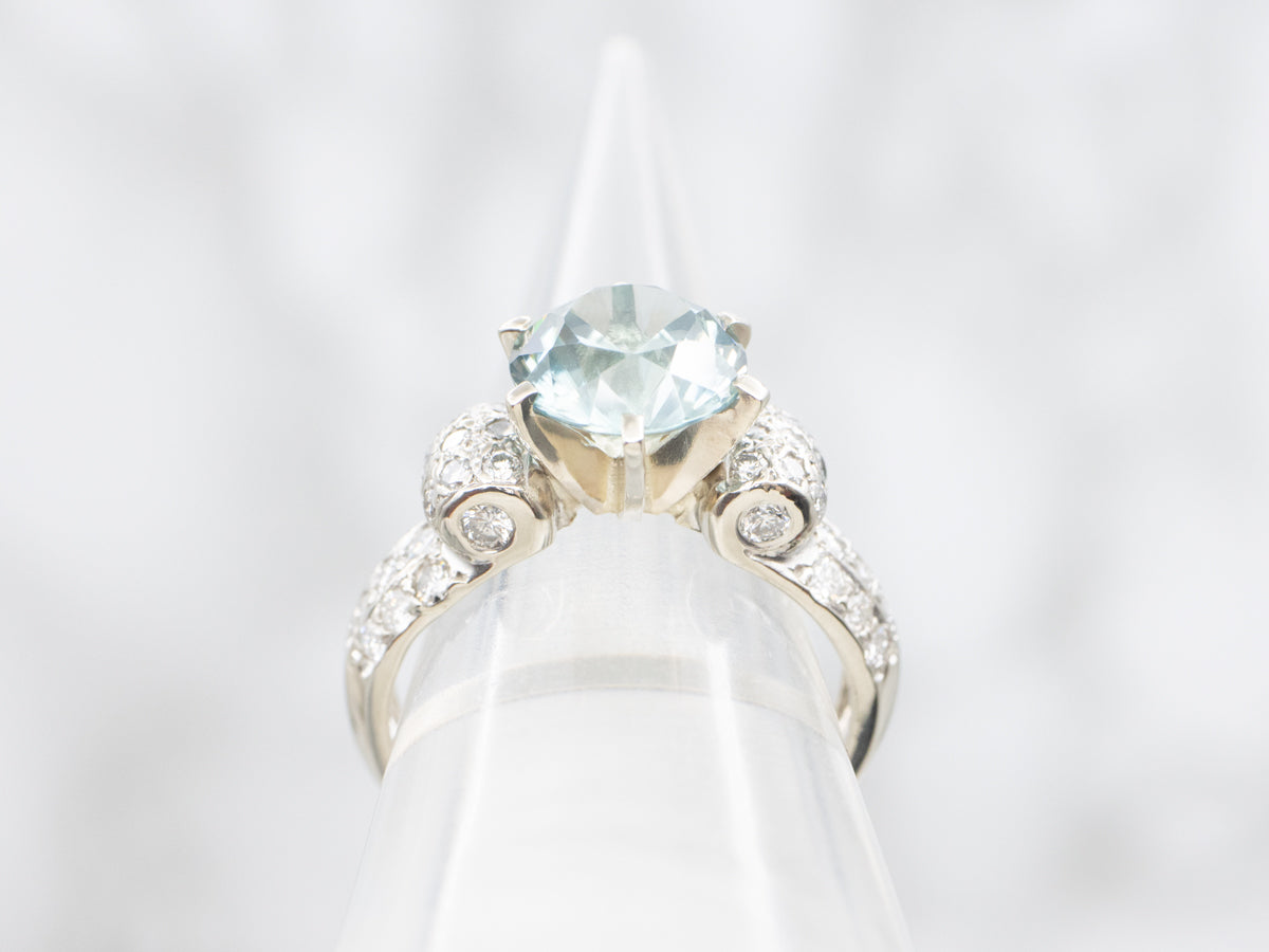 Modern Blue Zircon Diamond Encrusted Ring
