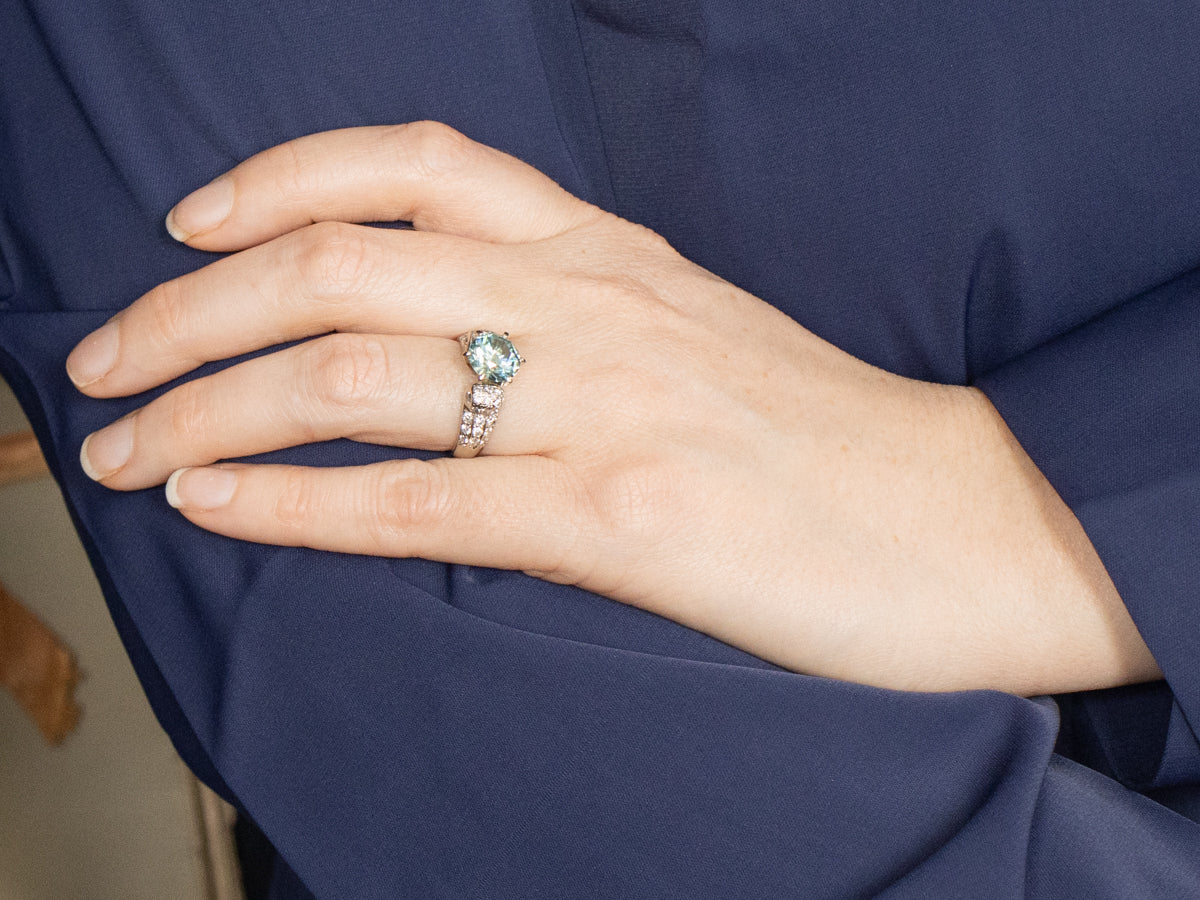 Modern Blue Zircon Diamond Encrusted Ring