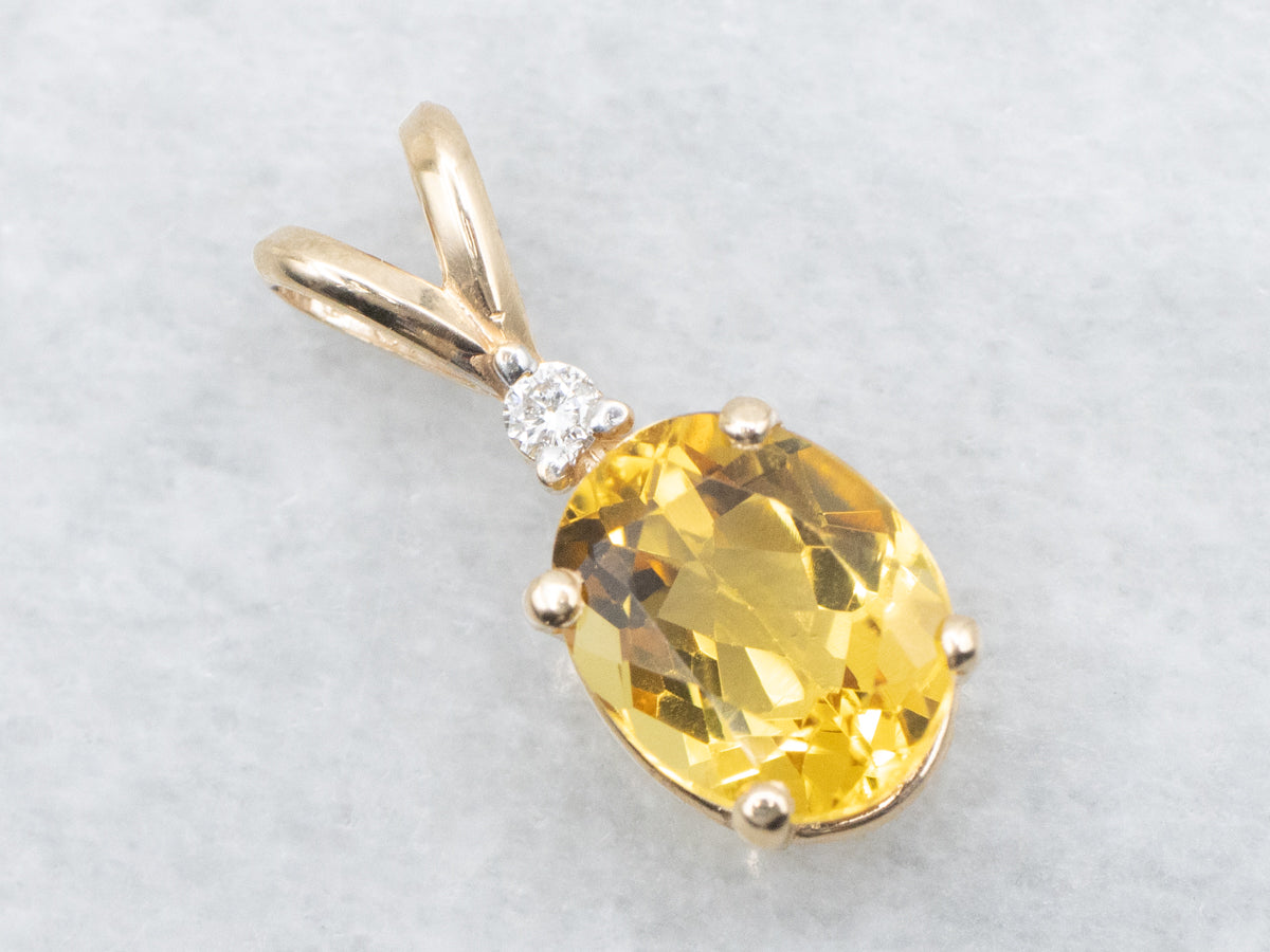 Yellow Beryl and Diamond Gemstone Pendant