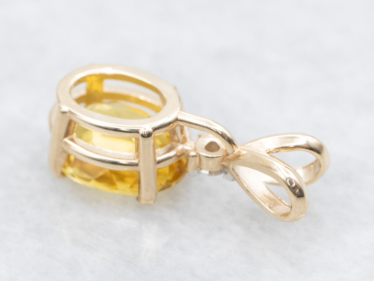 Yellow Beryl and Diamond Gemstone Pendant