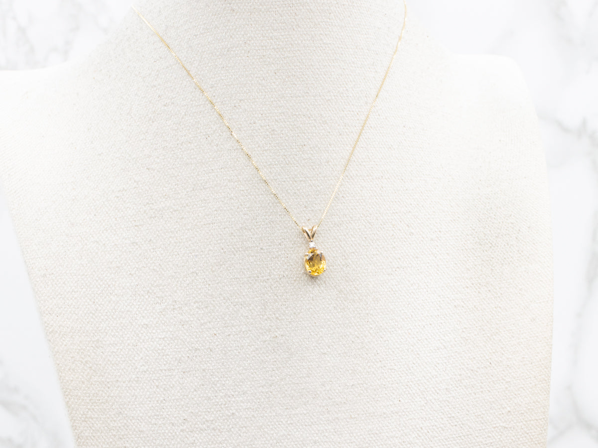 Yellow Beryl and Diamond Gemstone Pendant