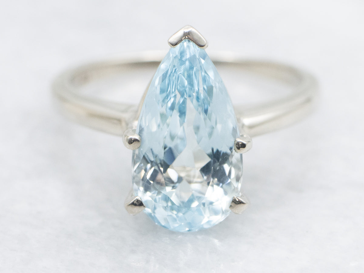Pear Cut Aquamarine Solitaire Ring