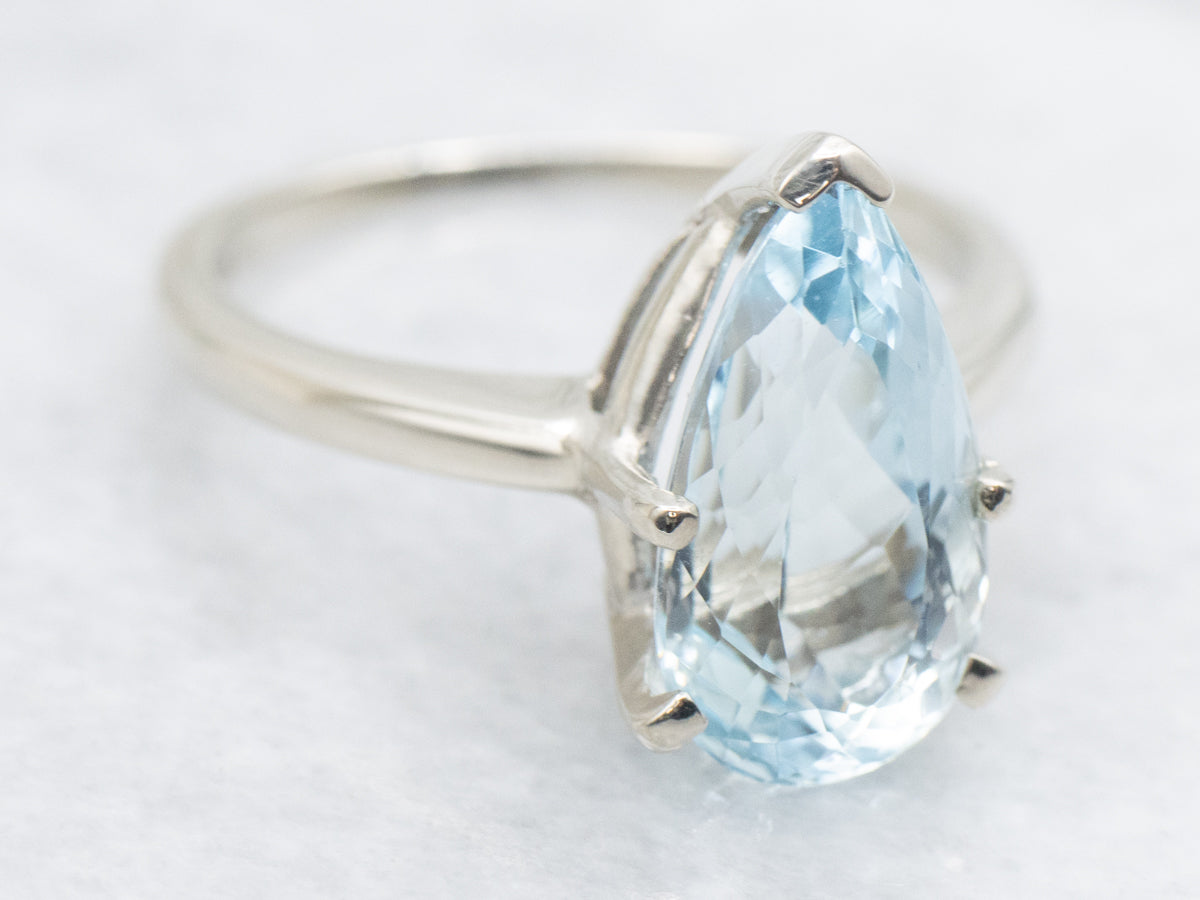 Pear Cut Aquamarine Solitaire Ring