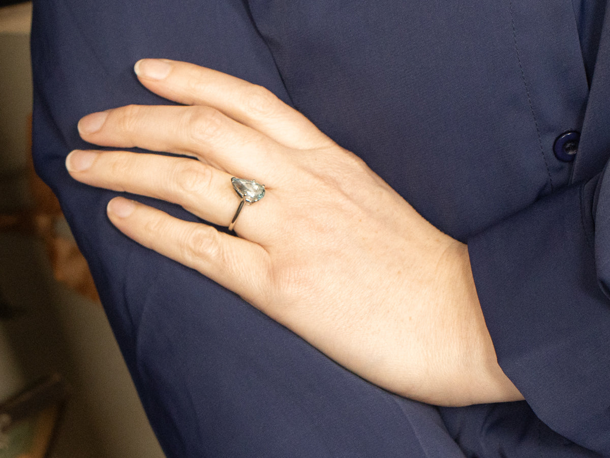 Pear Cut Aquamarine Solitaire Ring