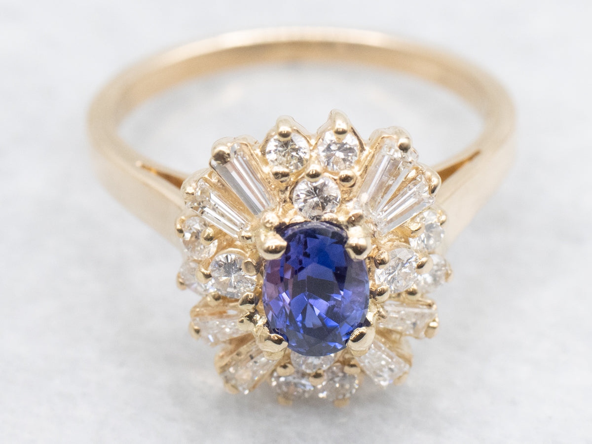 Sapphire Mixed-Cut Diamond Halo Ring