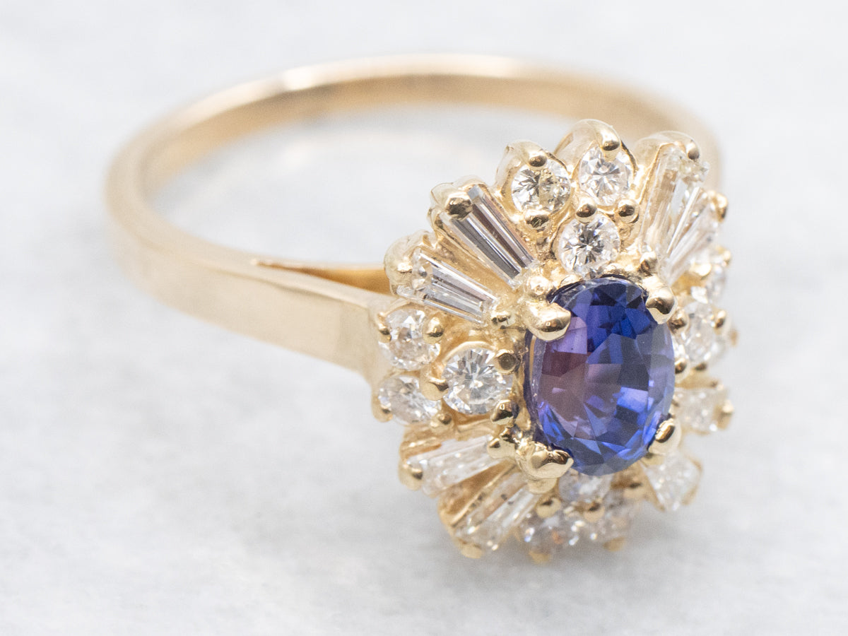 Sapphire Mixed-Cut Diamond Halo Ring