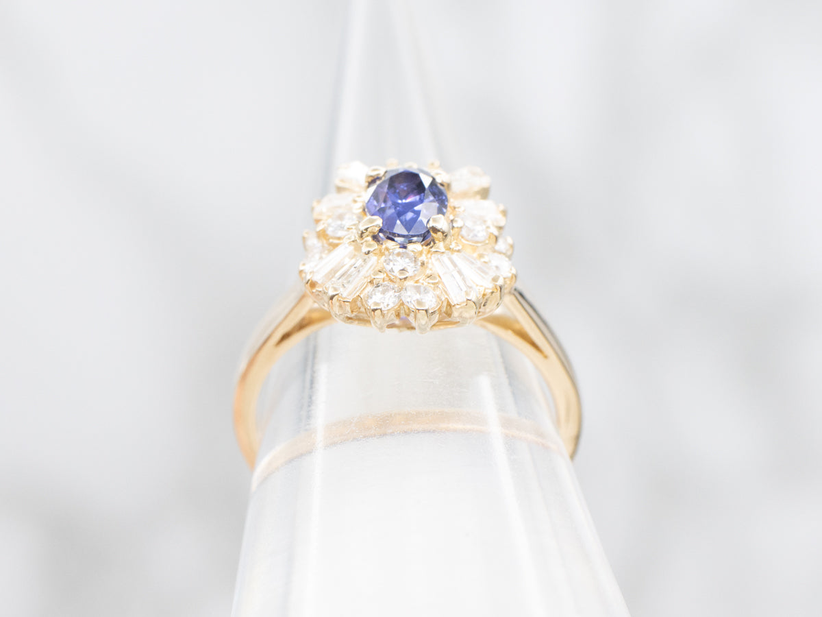 Sapphire Mixed-Cut Diamond Halo Ring