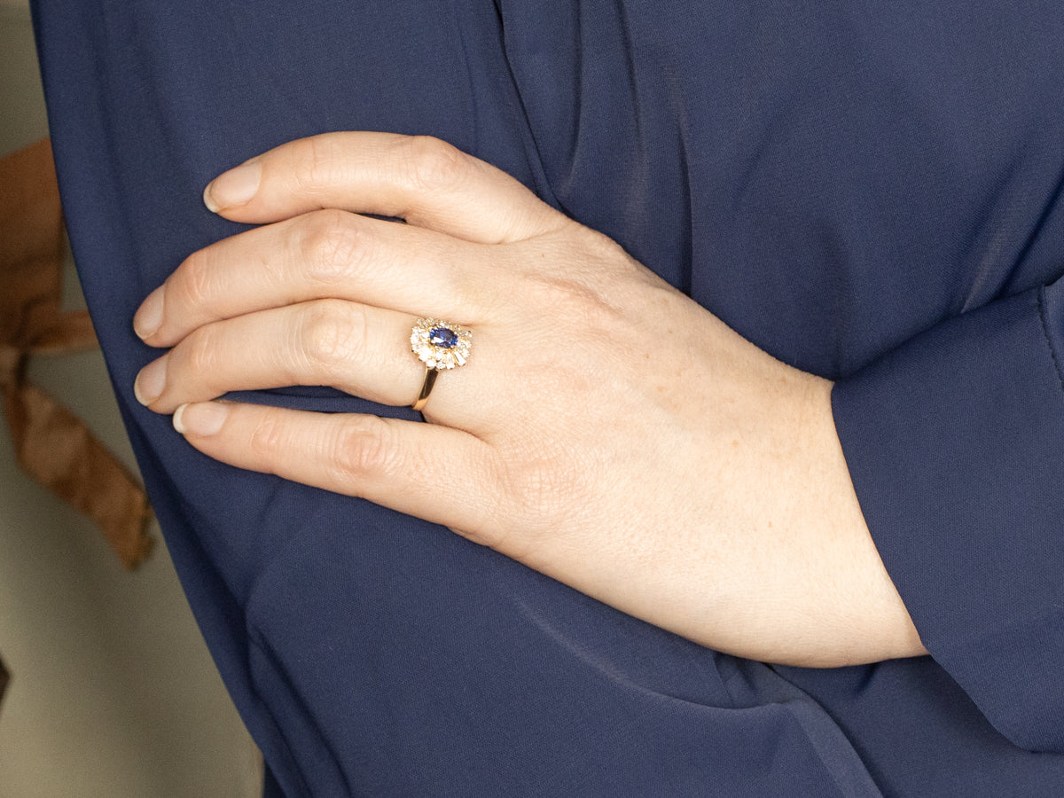 Sapphire Mixed-Cut Diamond Halo Ring