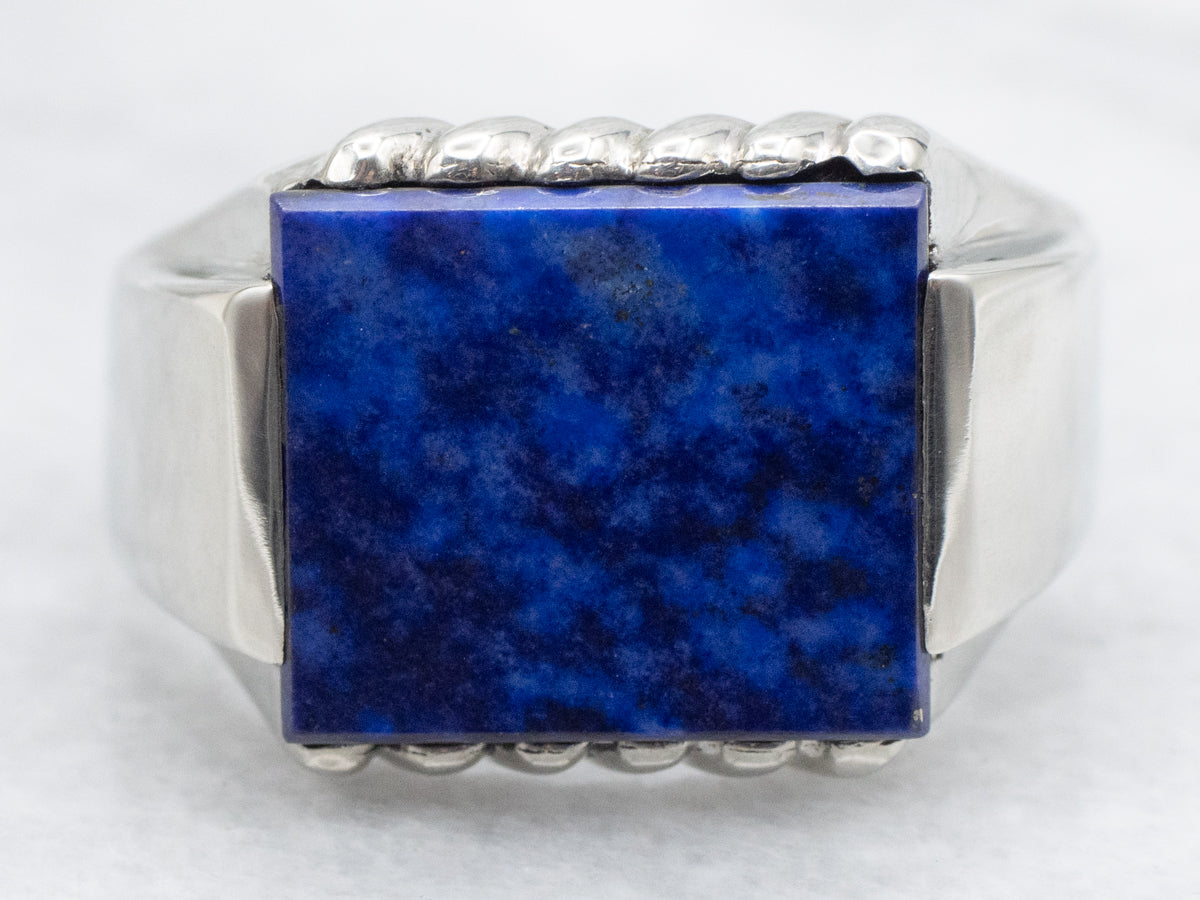 Unisex East-to-West Set Rectangle Cut Lapis Ring
