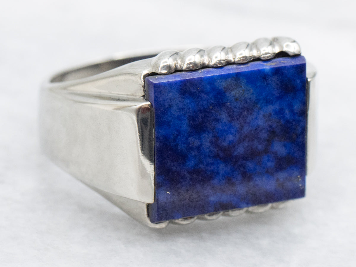 Unisex East-to-West Set Rectangle Cut Lapis Ring